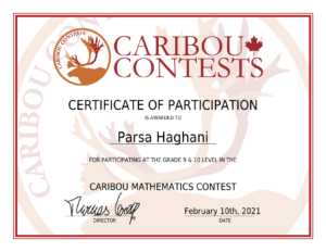 caribou math contest sample certificate